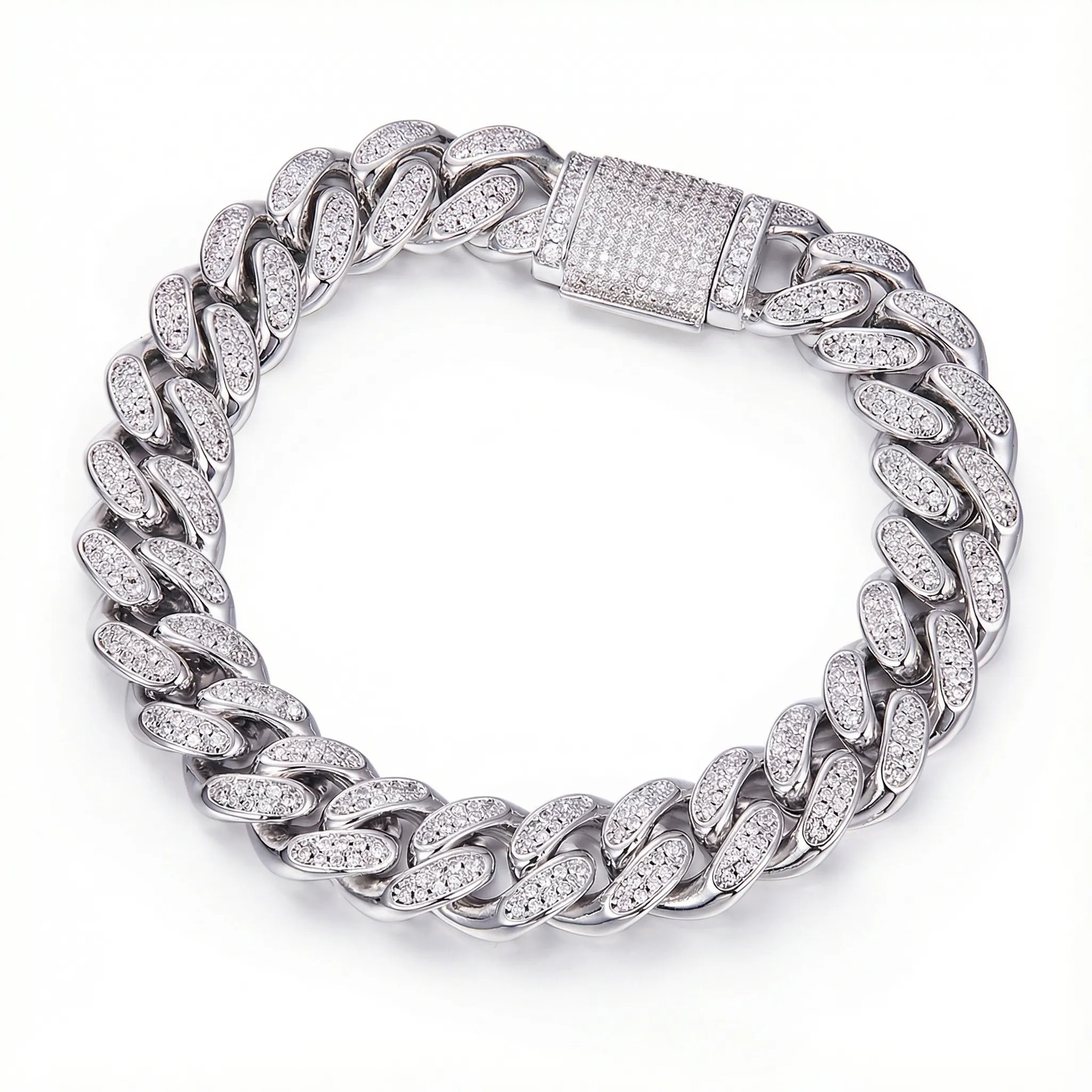 12mm Iced-Out Moissanite Cuban Link Bracelet | 925 Sterling Silver | DEF VVS Pave