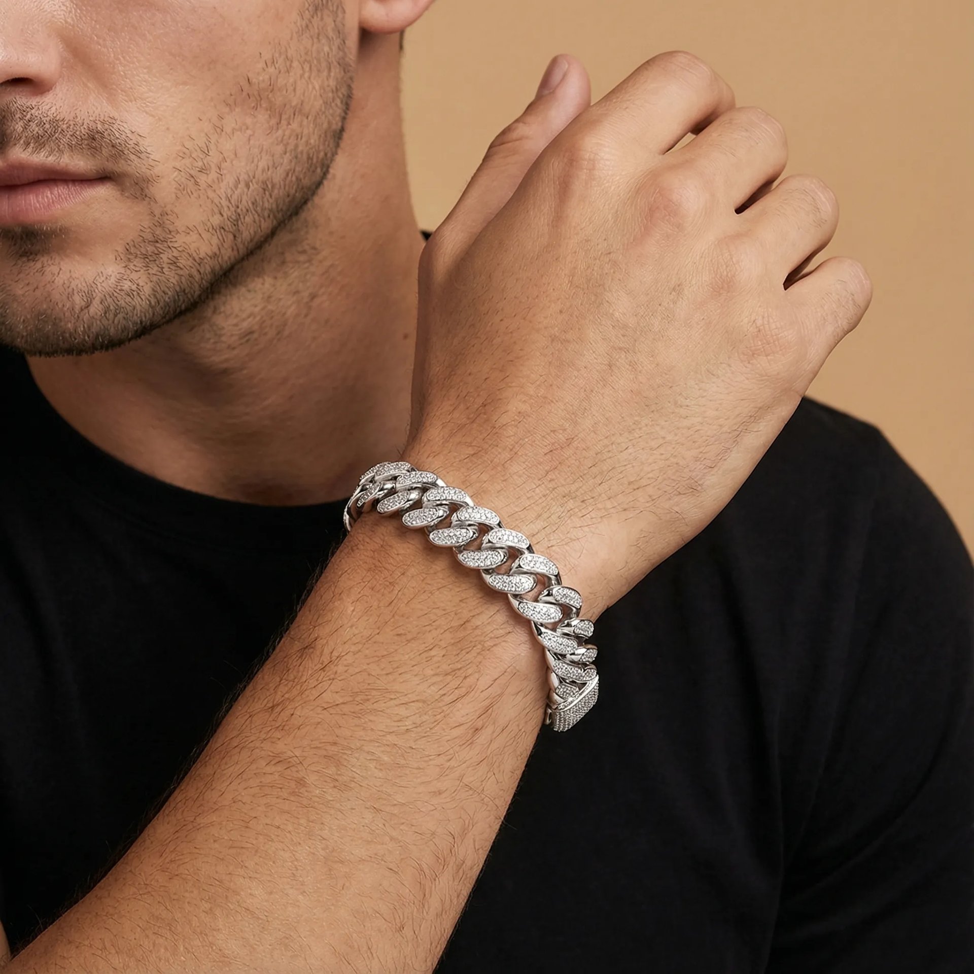 12mm Iced-Out Moissanite Cuban Link Bracelet | 925 Sterling Silver | DEF VVS Pave - alternate view