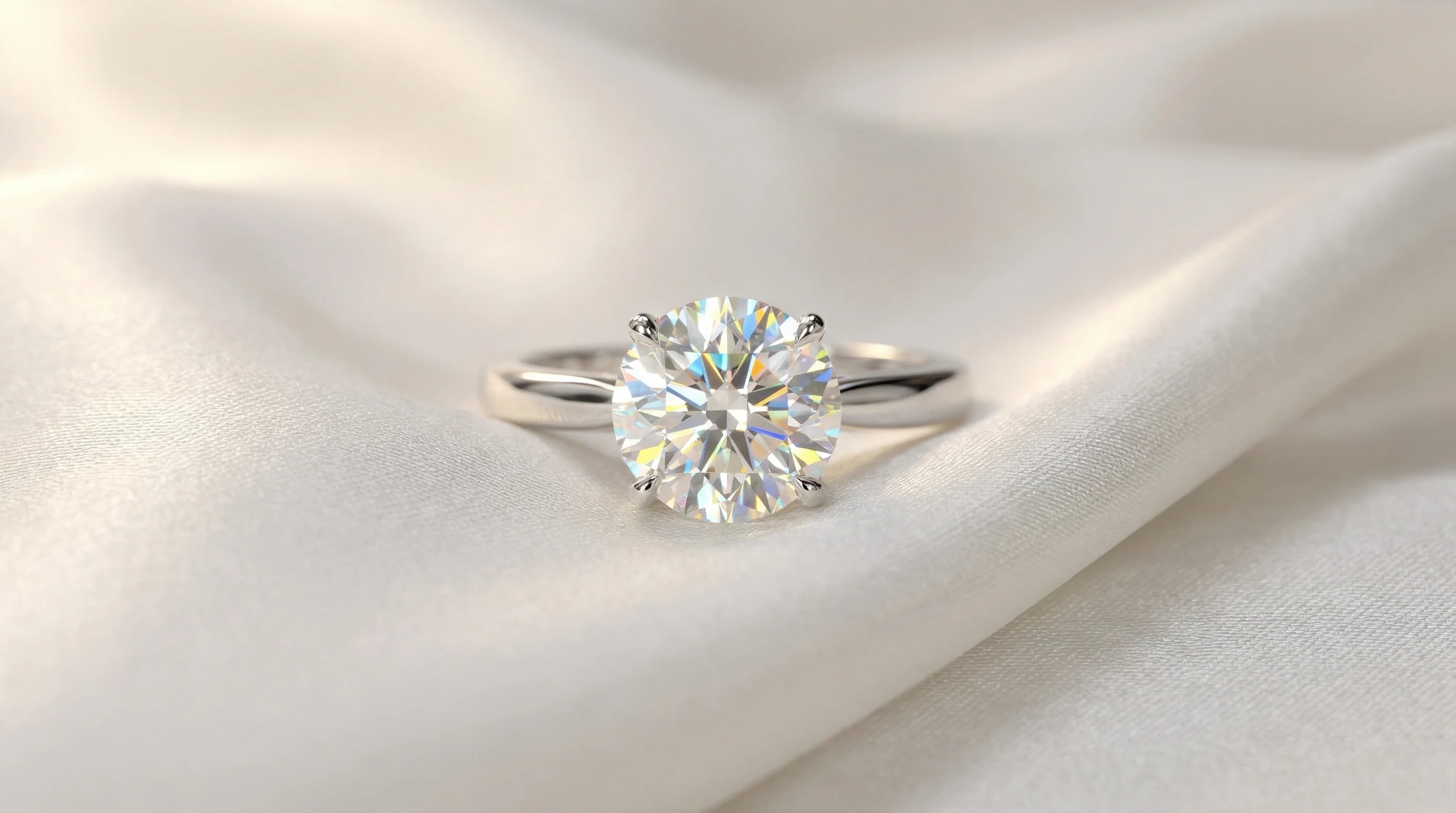 Brilliant round-cut moissanite engagement ring showing exceptional sparkle and clarity