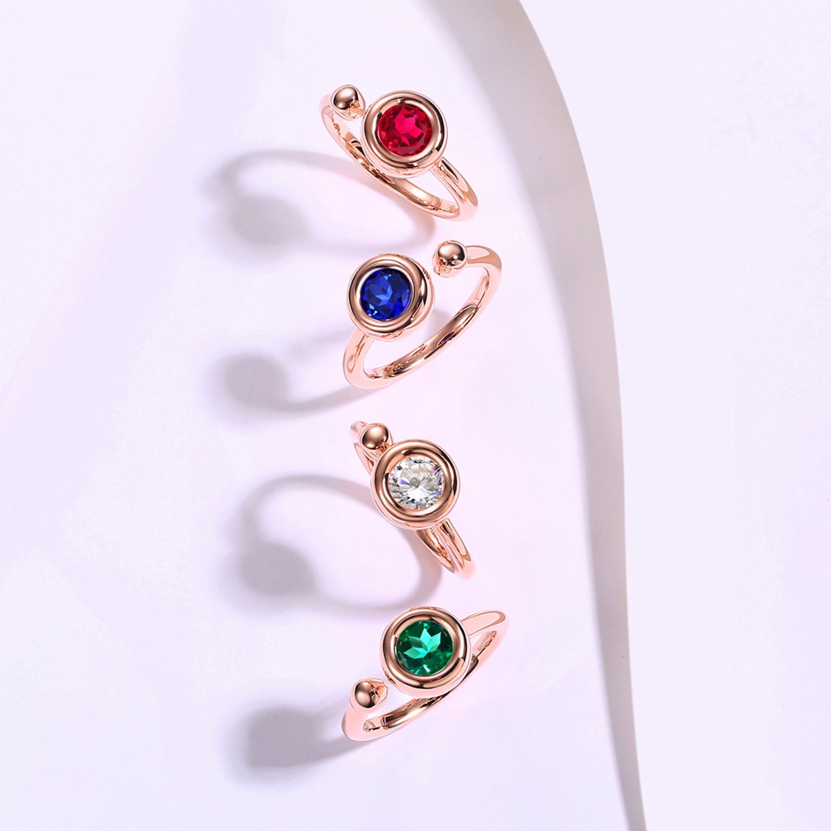 Round Moissanite Bubble Bezel Open Ring in Rose Gold - Image 7