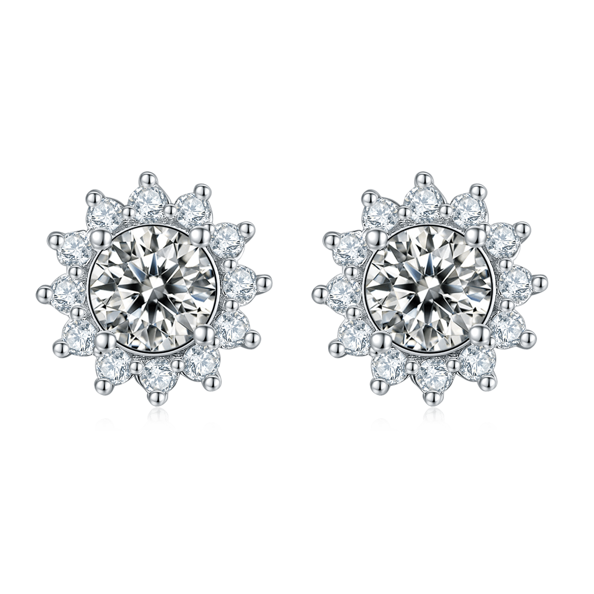 Sunflower Moissanite Necklace & Earrings Set | Round Halo | 925 Silver - Image 3