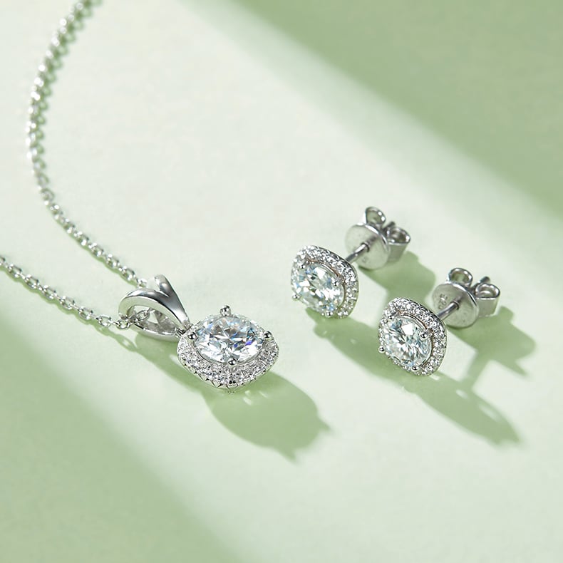 Square Halo Moissanite Necklace & Earrings Set - Image 5