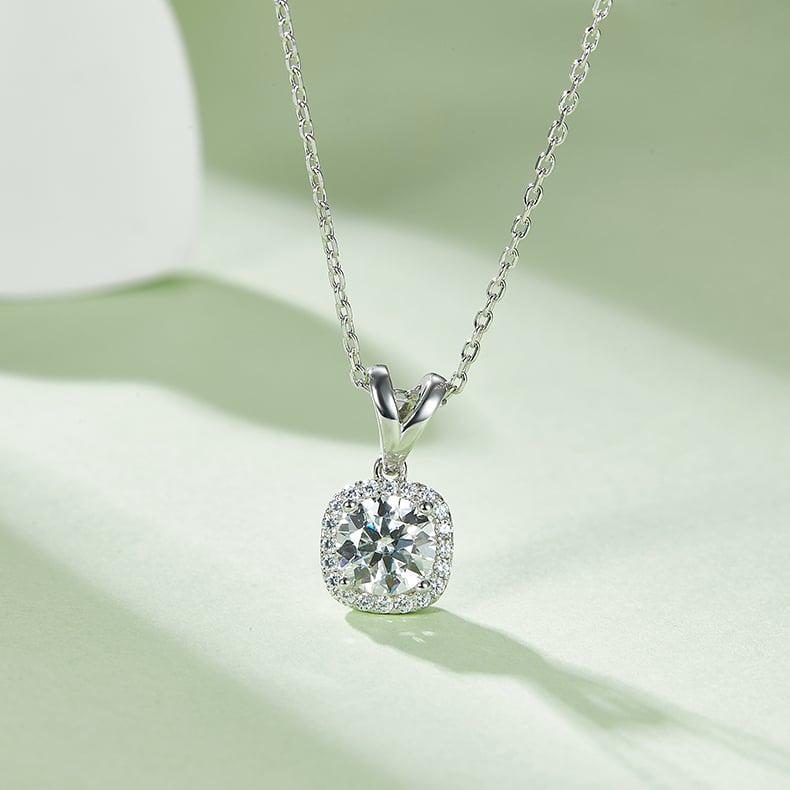 Square Halo Moissanite Necklace & Earrings Set - Image 6