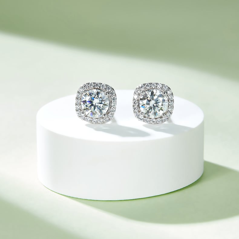 Square Halo Moissanite Necklace & Earrings Set - Image 7