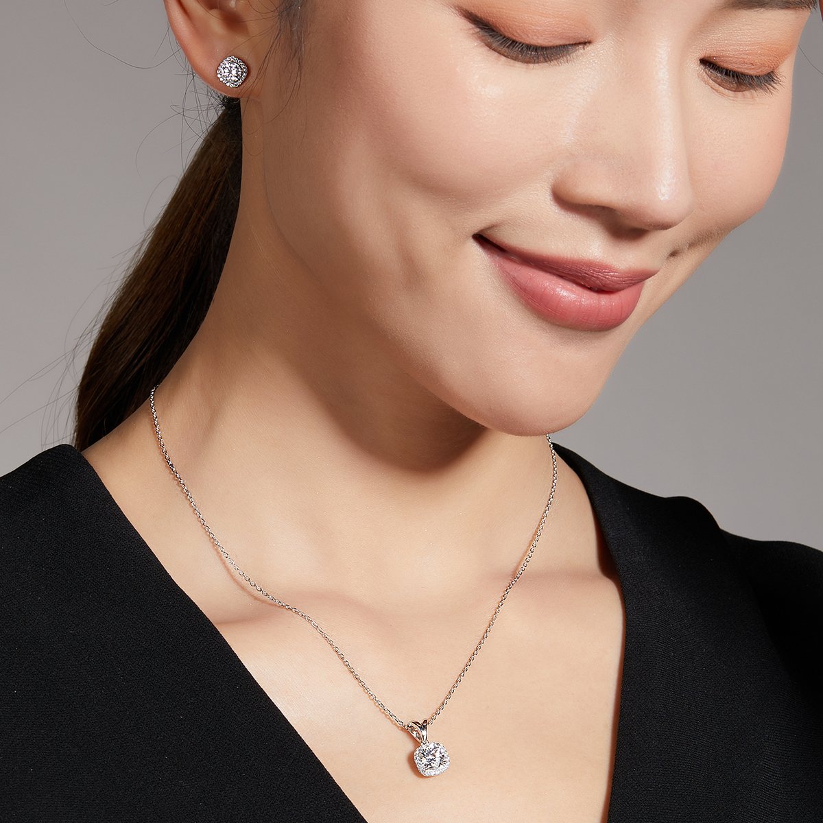 Square Halo Moissanite Necklace & Earrings Set - Image 8