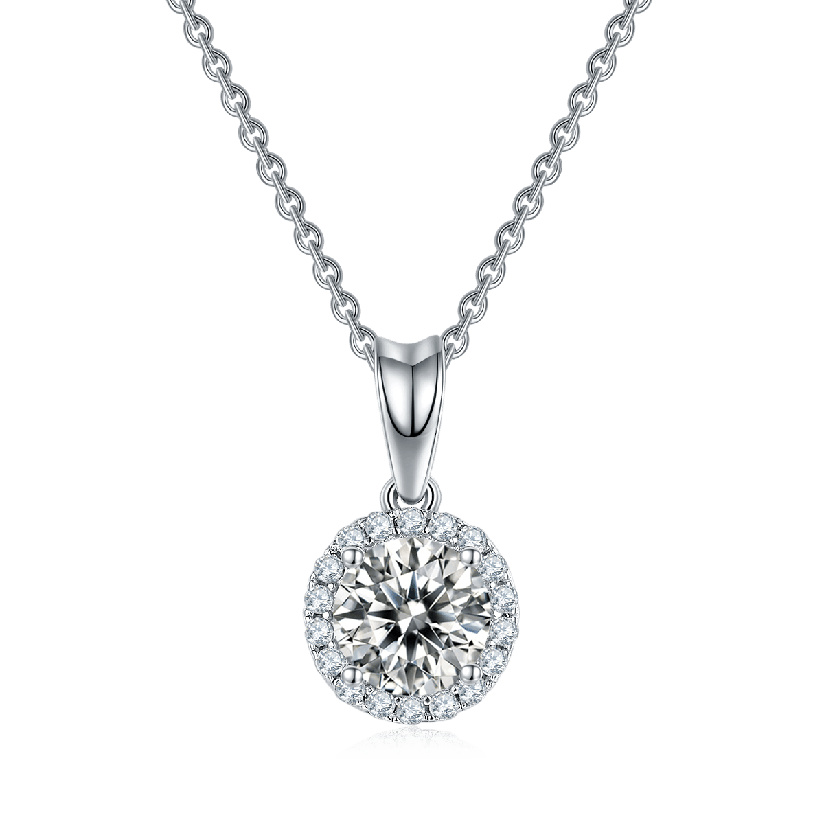 Round Halo Moissanite Necklace & Earrings Set | 1ct Pendant + 0.5ct Studs | 925 Silver - Image 2