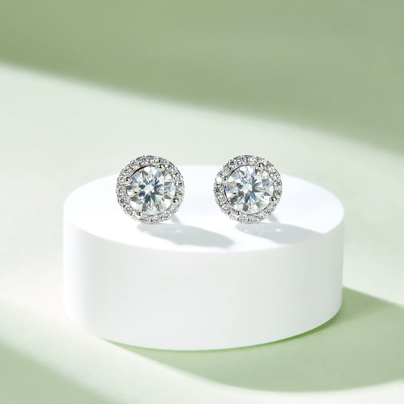 Round Halo Moissanite Necklace & Earrings Set | 1ct Pendant + 0.5ct Studs | 925 Silver - Image 7