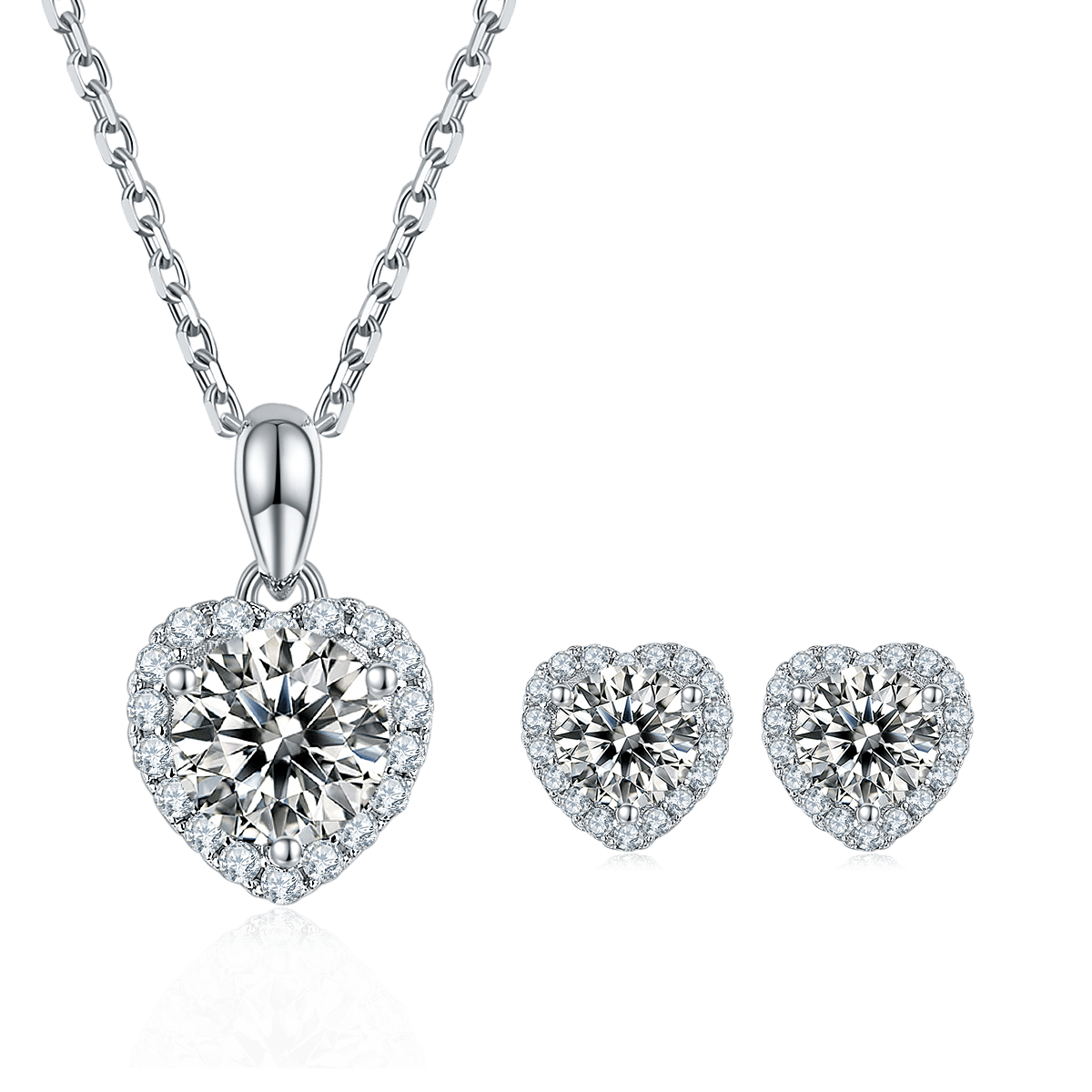 Heart Halo Moissanite Necklace & Earrings Set