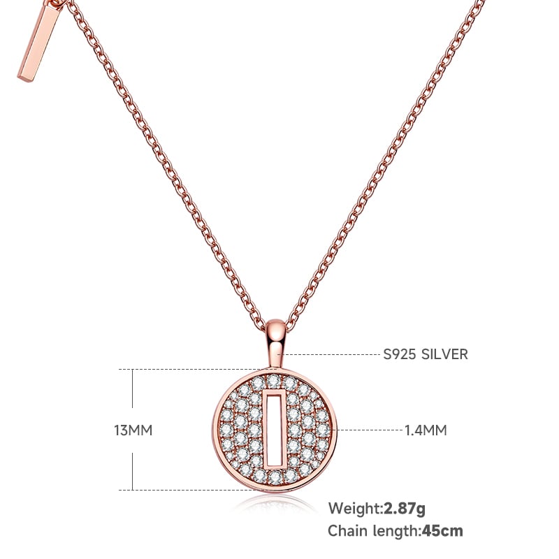 Letter I Pavé Disc Moissanite Necklace in 18K Rose Gold | 13mm Initial Pendant