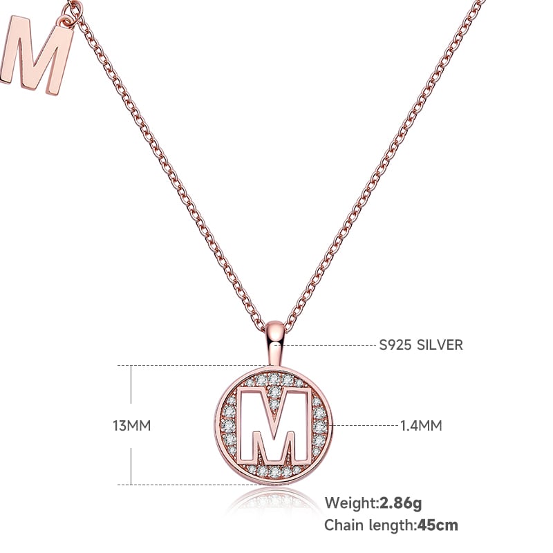 Rose Gold Initial M Medallion Pavé Moissanite Necklace