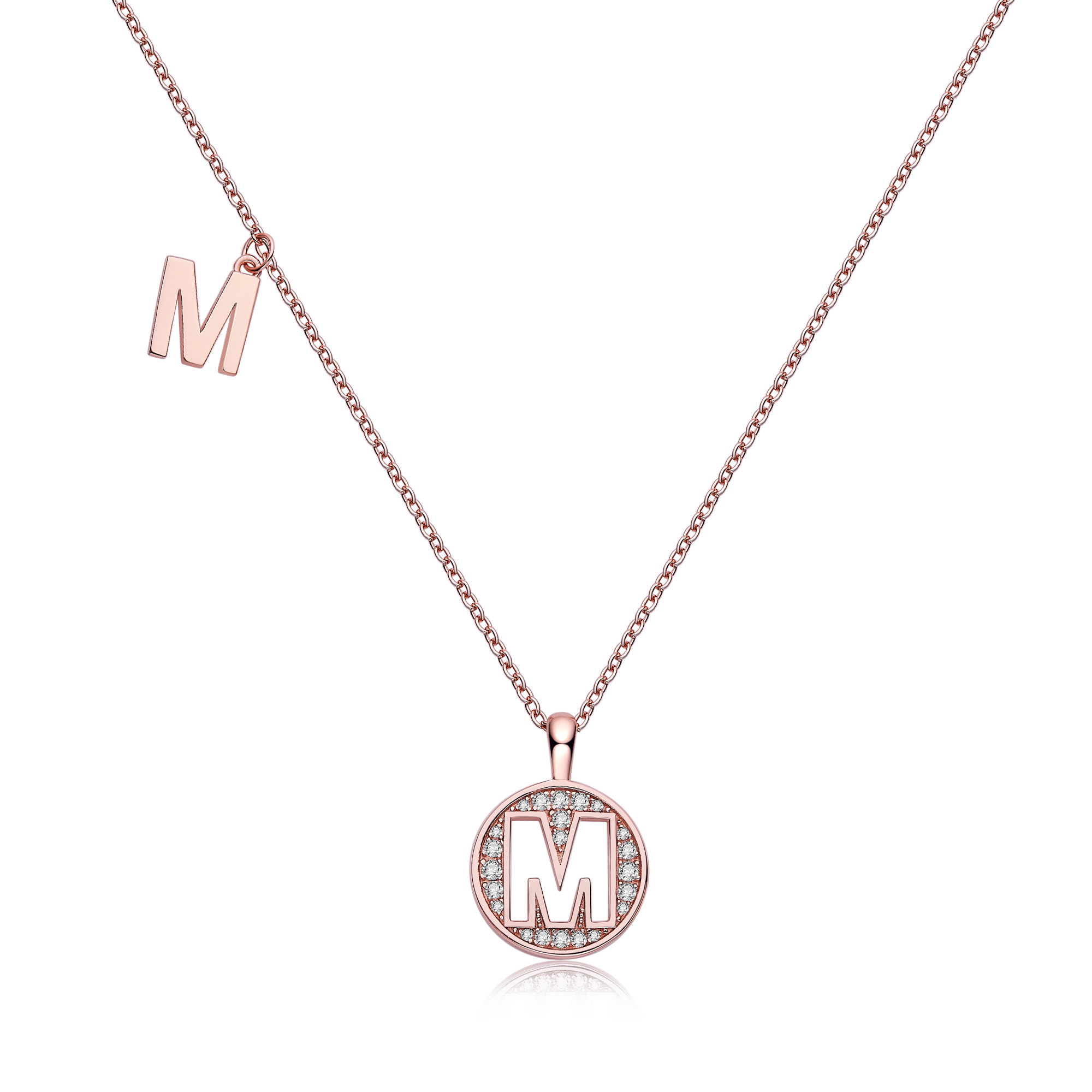 Rose Gold Initial M Medallion Pavé Moissanite Necklace - Image 2