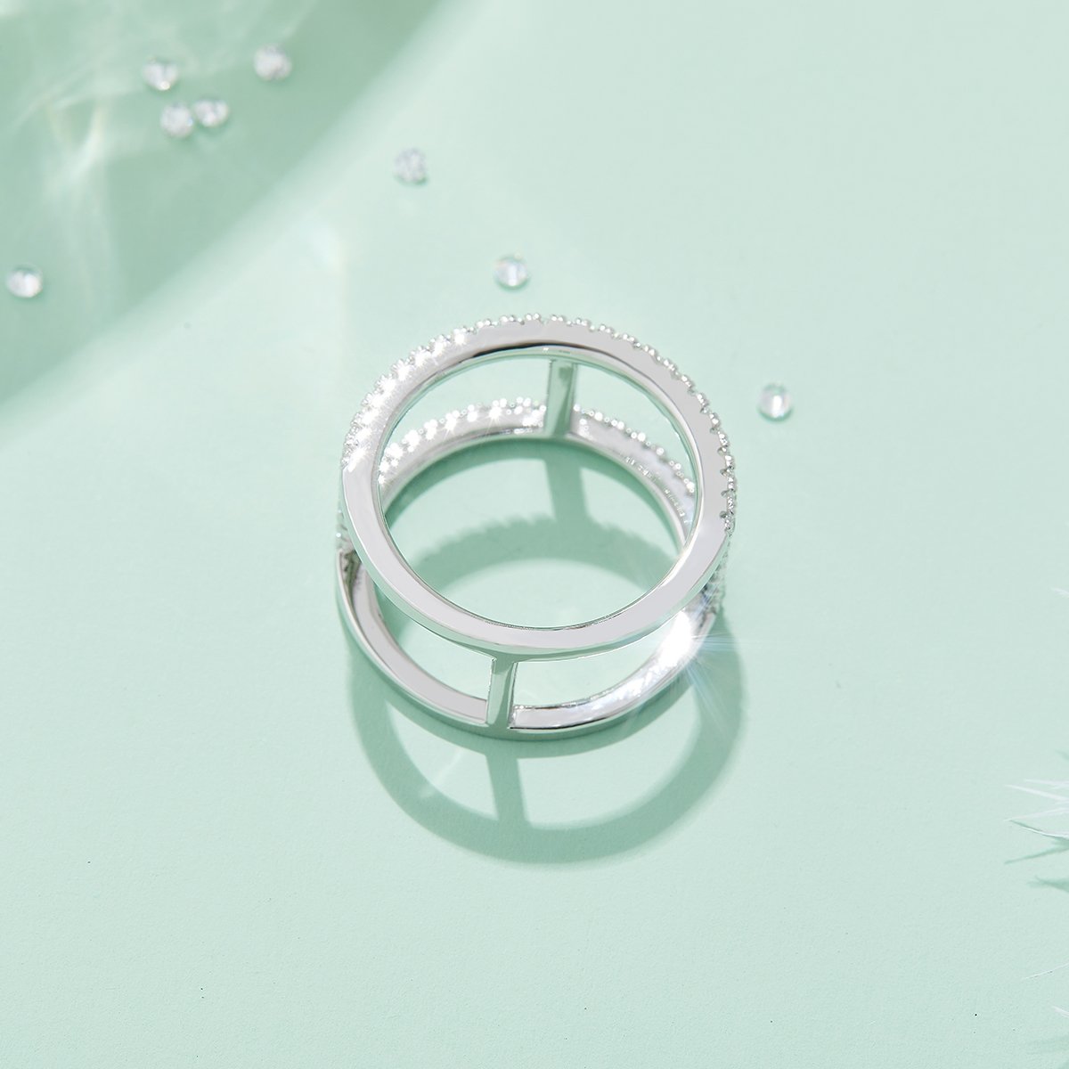 Moissanite I-Beam Guard Ring | Pavé Open-Frame 925 Silver - Image 5