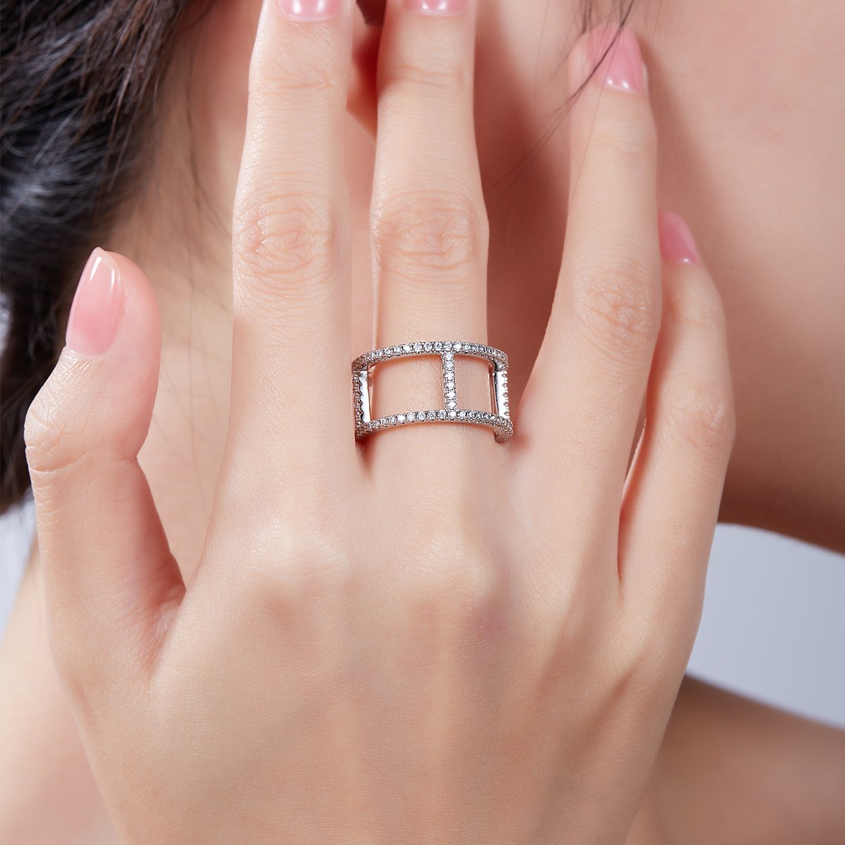 Moissanite I-Beam Guard Ring | Pavé Open-Frame 925 Silver - Image 7