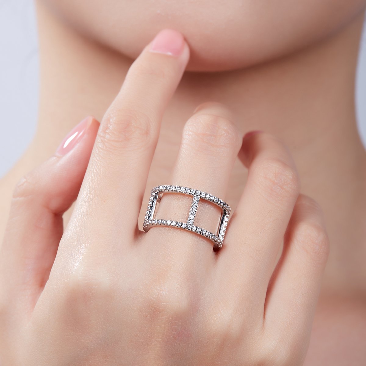 Moissanite I-Beam Guard Ring | Pavé Open-Frame 925 Silver - Image 8