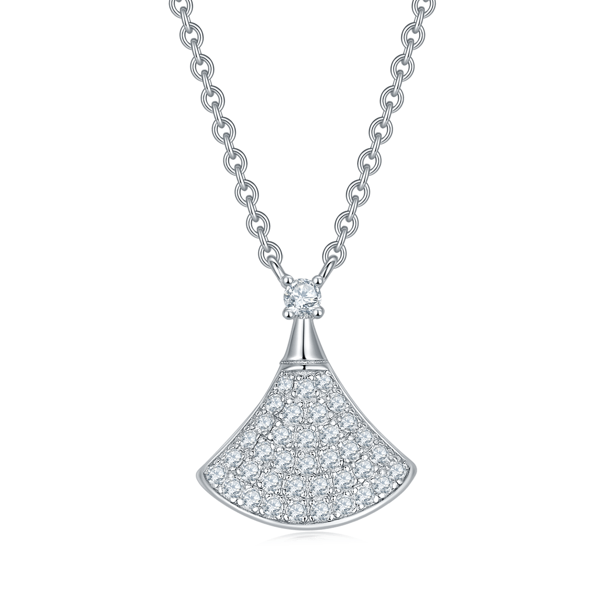 Fan Pavé Moissanite Pendant Necklace – 925 Silver