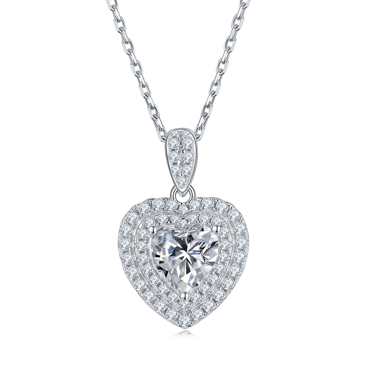 Heart-Cut Double Halo Moissanite Pendant & Stud Set - Image 2