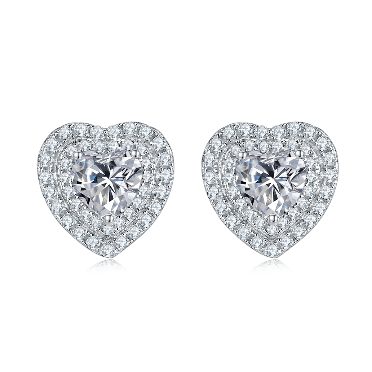 Heart-Cut Double Halo Moissanite Pendant & Stud Set - Image 3