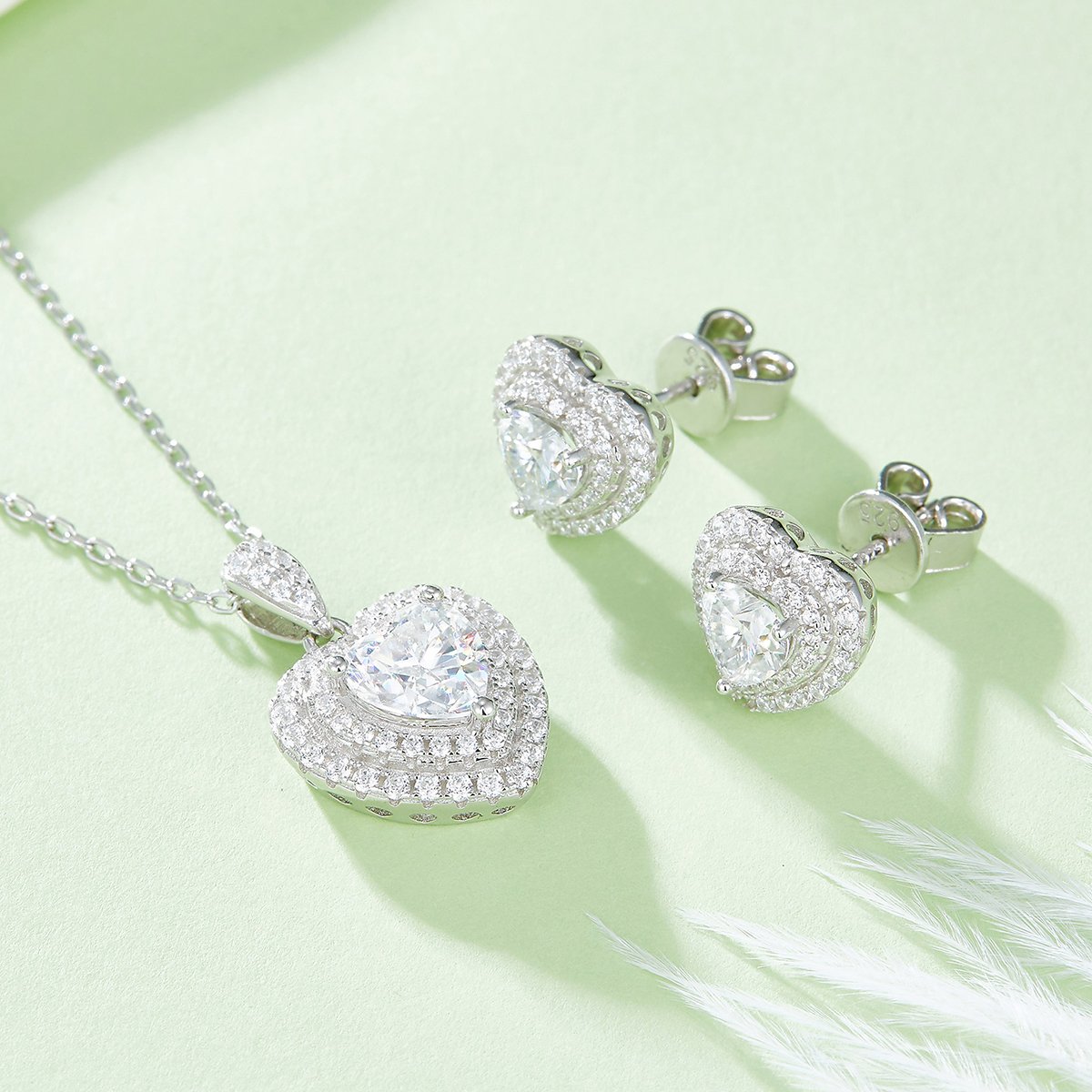 Heart-Cut Double Halo Moissanite Pendant & Stud Set - Image 4