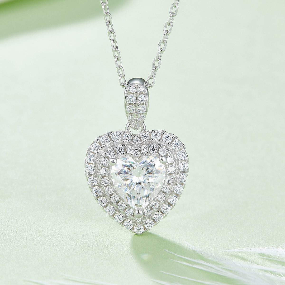 Heart-Cut Double Halo Moissanite Pendant & Stud Set - Image 5