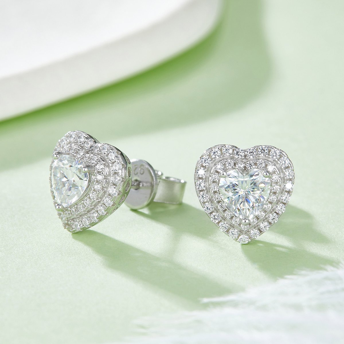 Heart-Cut Double Halo Moissanite Pendant & Stud Set - Image 6