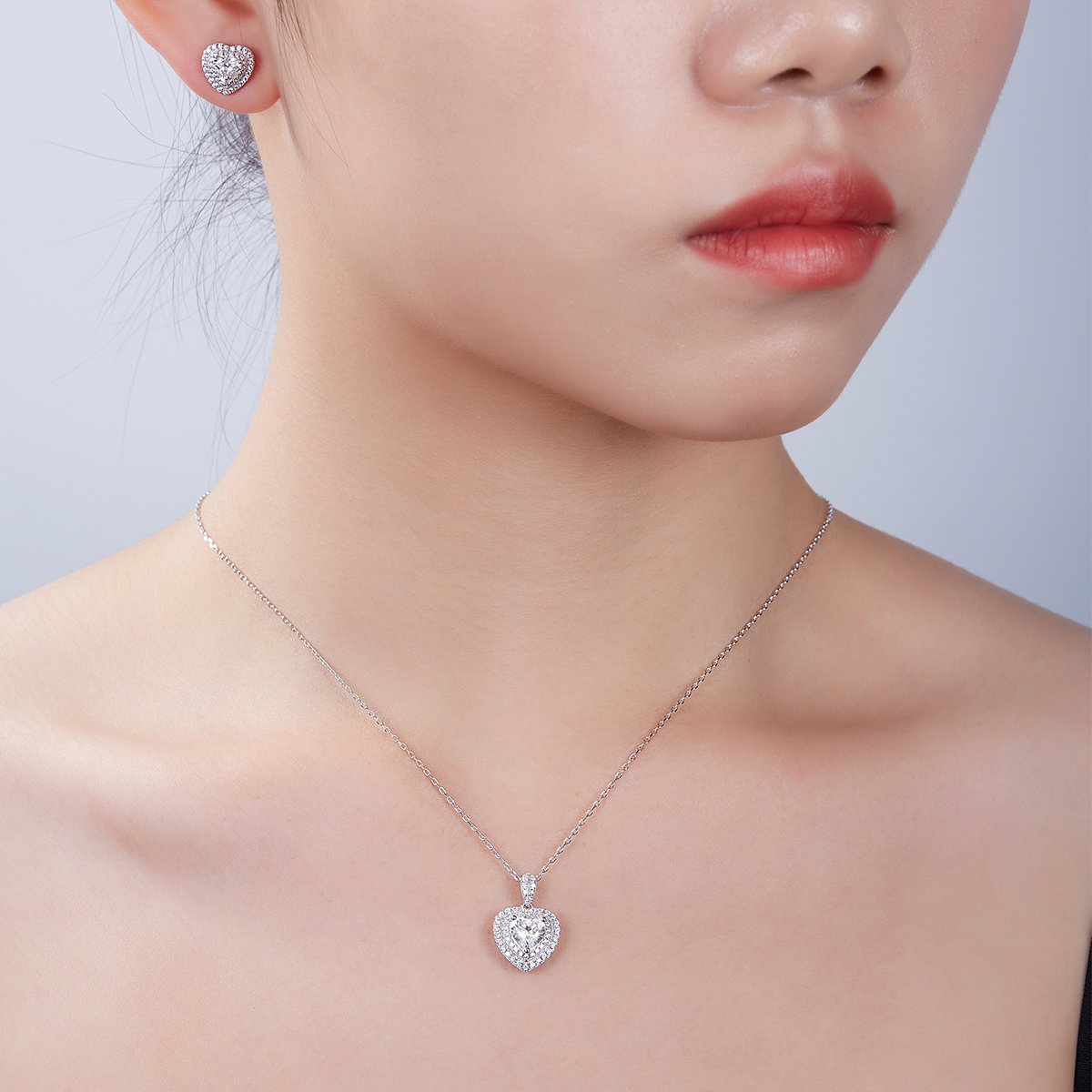 Heart-Cut Double Halo Moissanite Pendant & Stud Set - Image 7