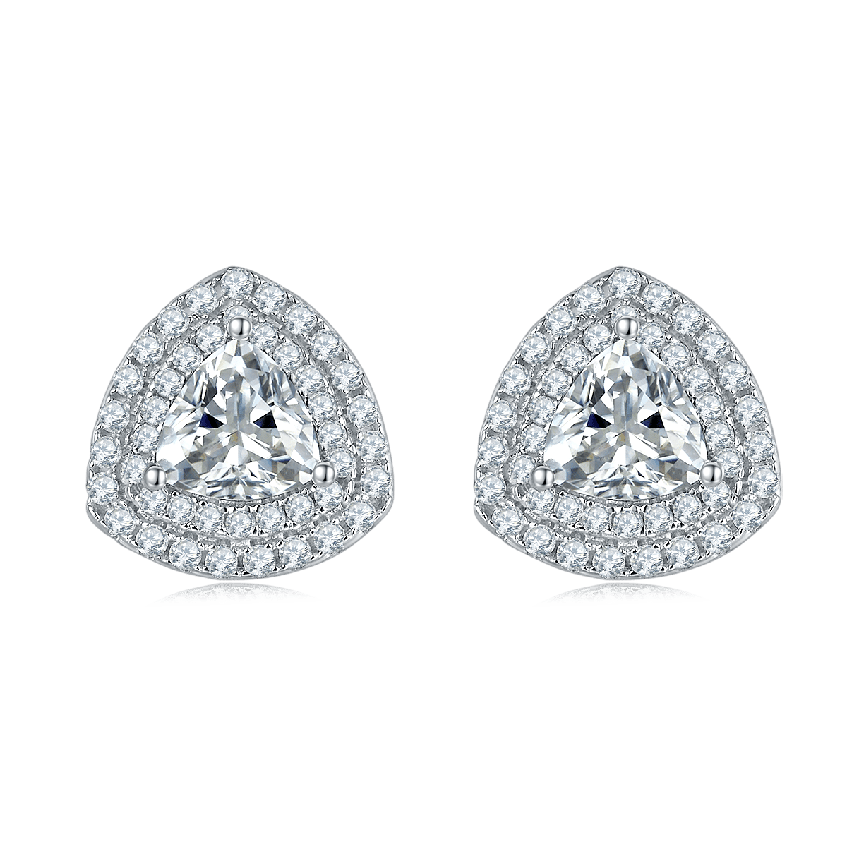 Trillion-Cut Moissanite Double-Halo Pendant & Stud Set - Image 3