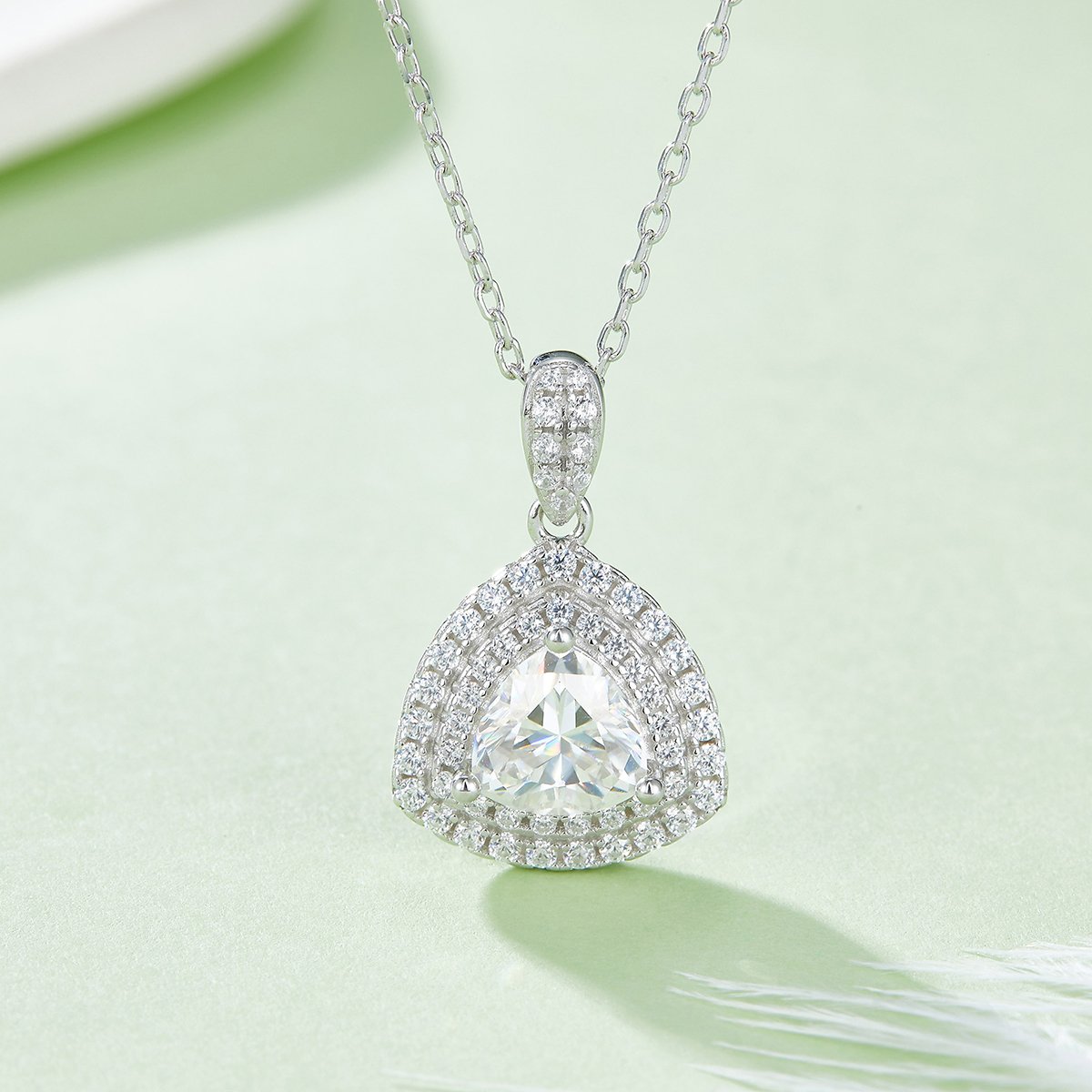 Trillion-Cut Moissanite Double-Halo Pendant & Stud Set - Image 5
