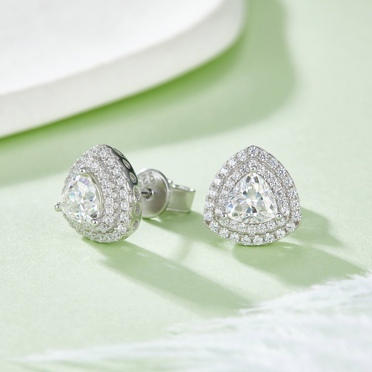 Trillion-Cut Moissanite Double-Halo Pendant & Stud Set - Image 6