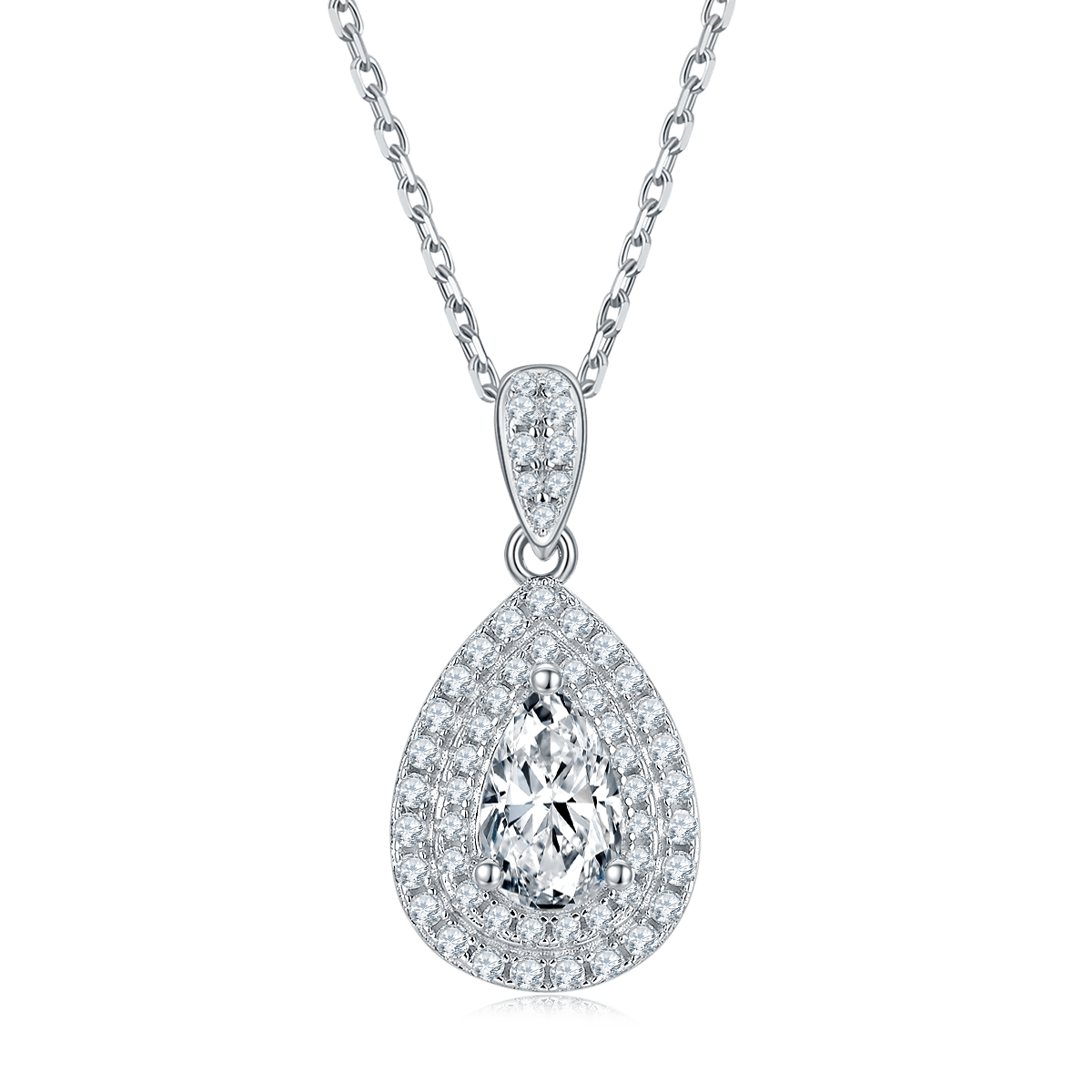 Pear-Cut Double Halo Moissanite Pendant & Stud Set - Image 2