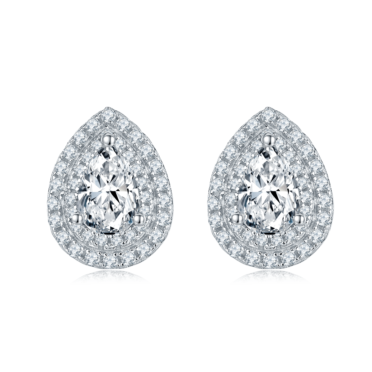 Pear-Cut Double Halo Moissanite Pendant & Stud Set - Image 3