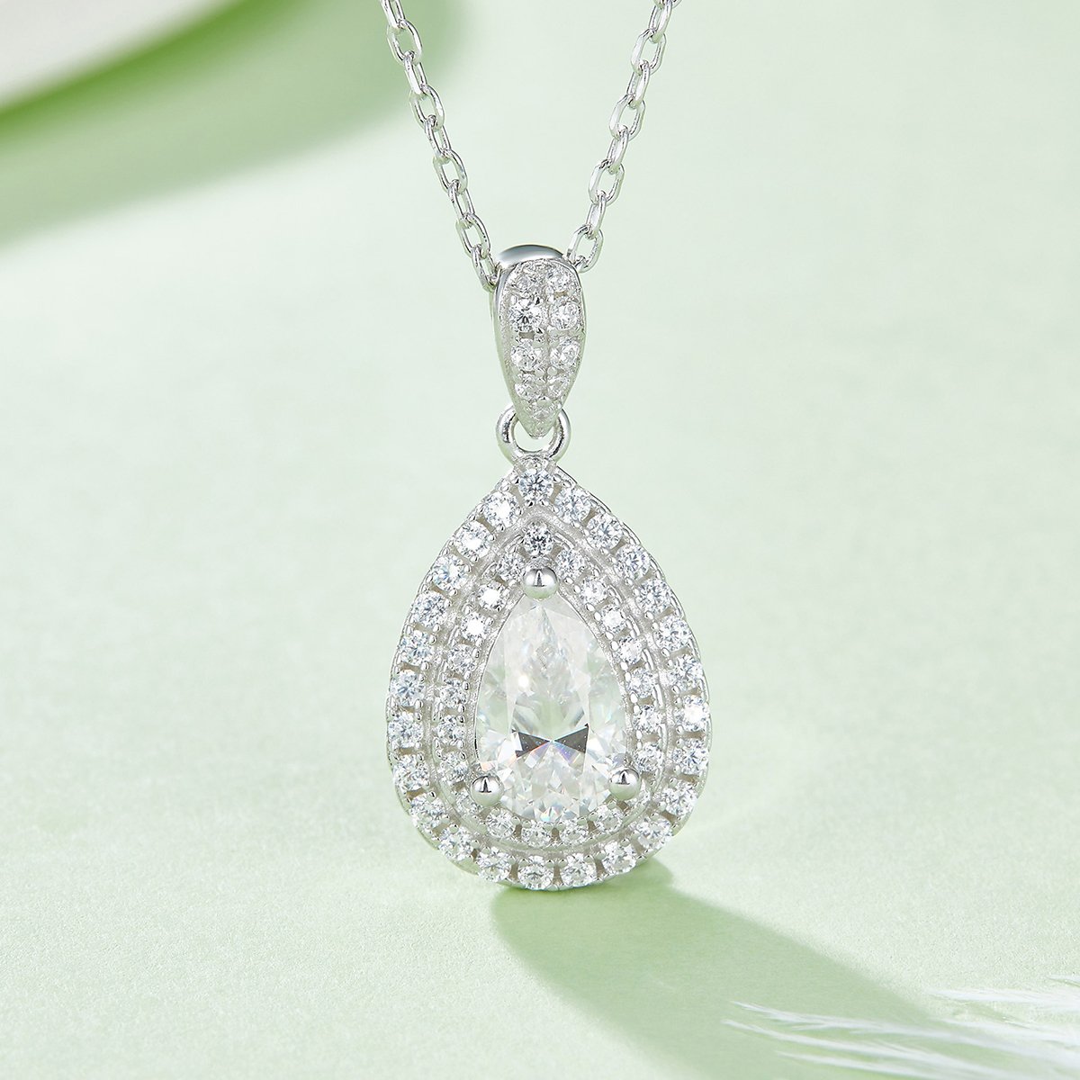 Pear-Cut Double Halo Moissanite Pendant & Stud Set - Image 5