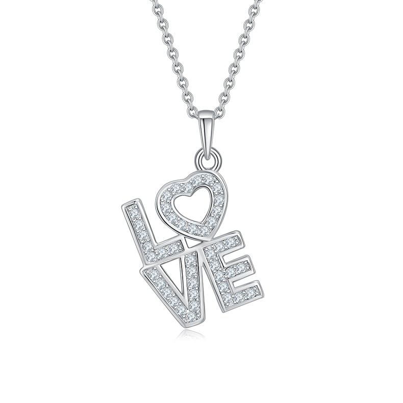 Pave Moissanite LOVE Heart Pendant Necklace | 925 Sterling Silver