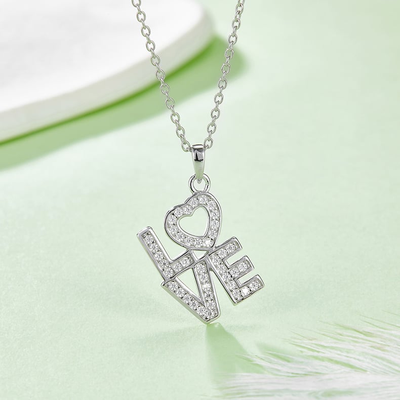 Pave Moissanite LOVE Heart Pendant Necklace | 925 Sterling Silver - Image 2
