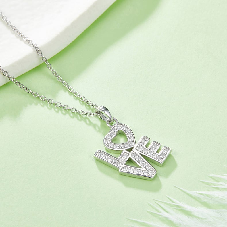 Pave Moissanite LOVE Heart Pendant Necklace | 925 Sterling Silver - Image 3