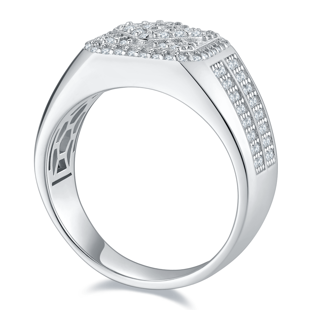 Men's Moissanite Pave Octagon Halo Split-Shank Ring - Image 2
