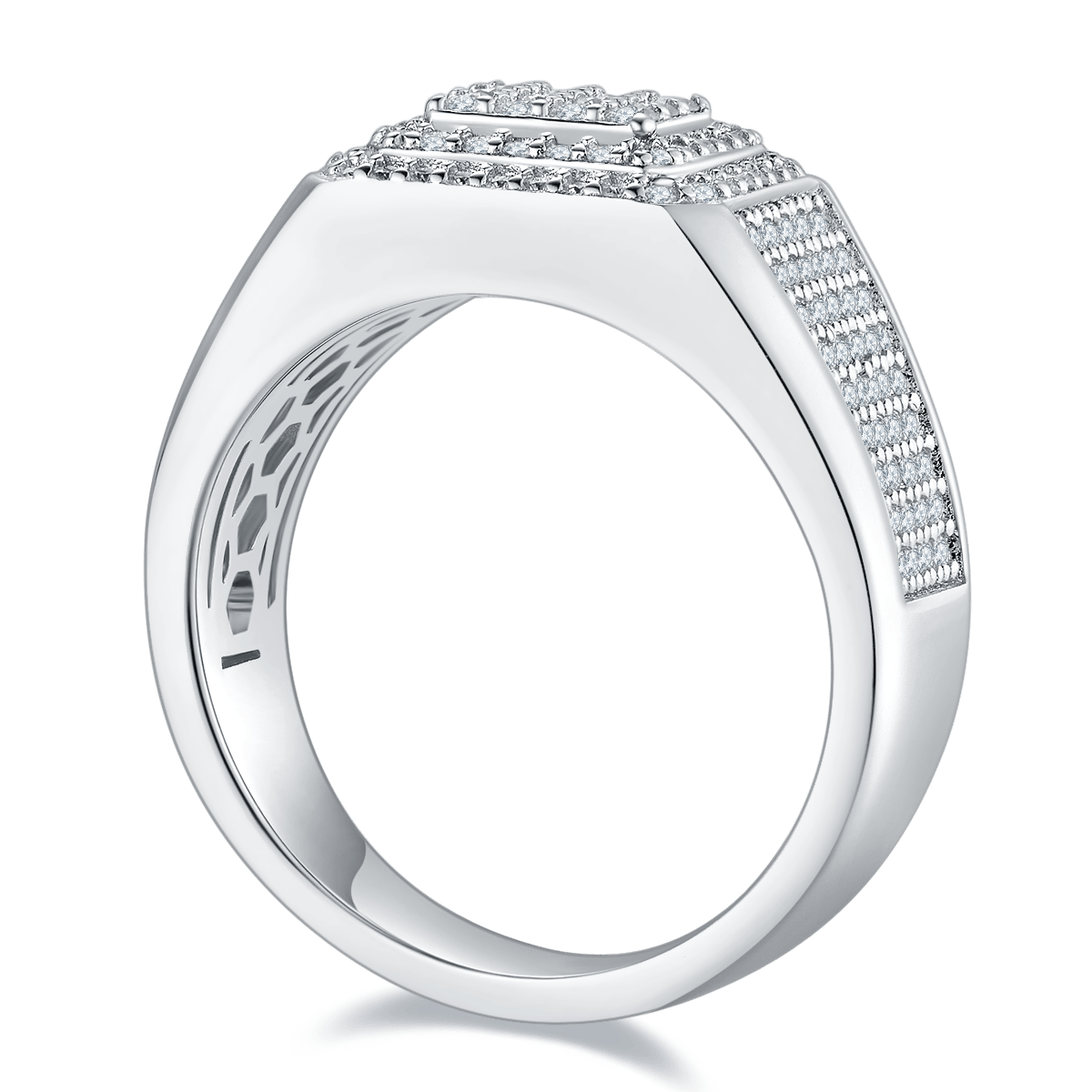 Men's Hexagon Pavé Moissanite Statement Ring | Stepped Iced Band - Image 2