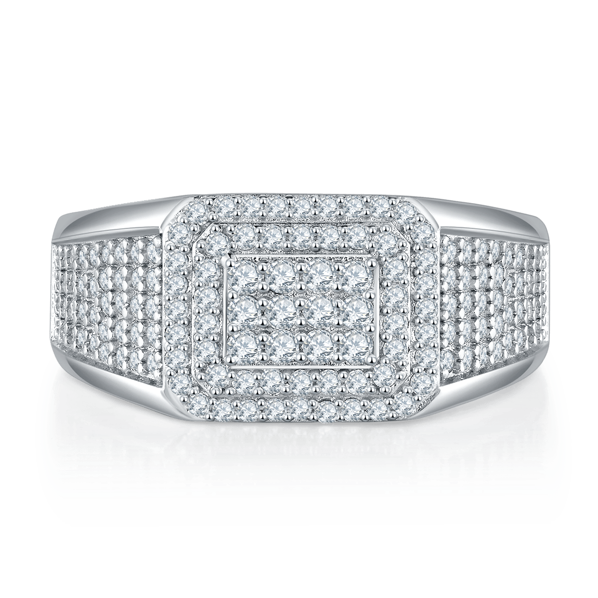 Men's Hexagon Pavé Moissanite Statement Ring | Stepped Iced Band - Image 3