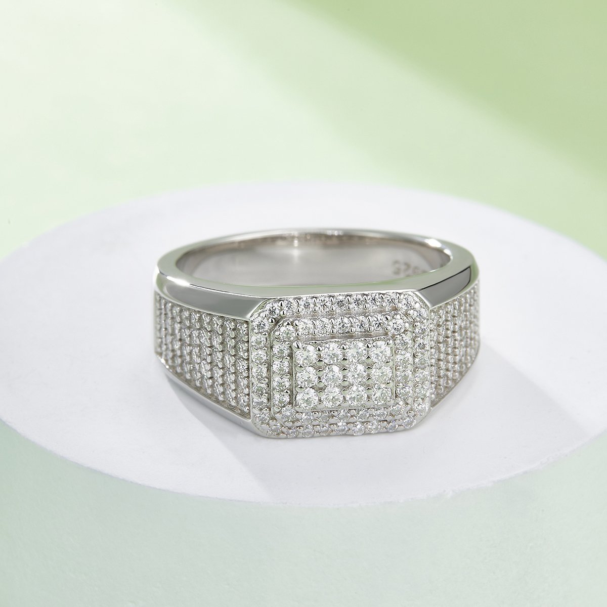 Men's Hexagon Pavé Moissanite Statement Ring | Stepped Iced Band - Image 6