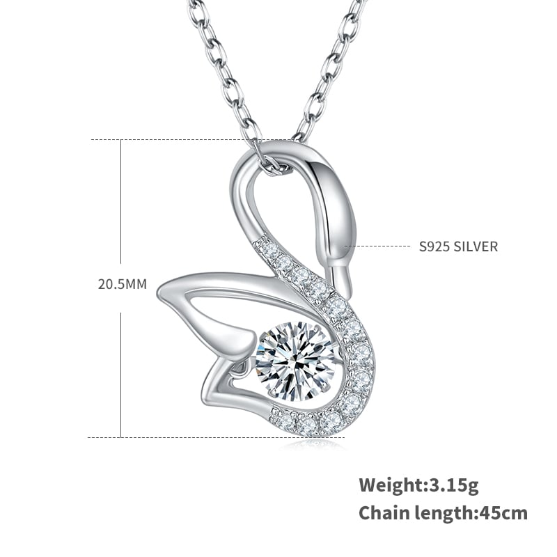 Dancing Swan Moissanite Pendant Necklace | 0.5ct Round | 925 Sterling Silver