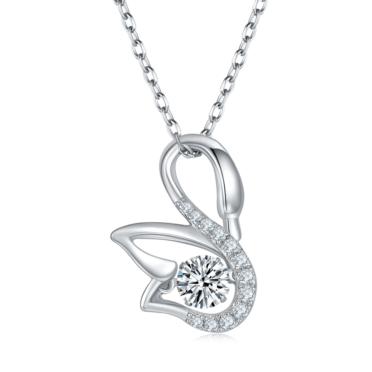Dancing Swan Moissanite Pendant Necklace | 0.5ct Round | 925 Sterling Silver - Image 2