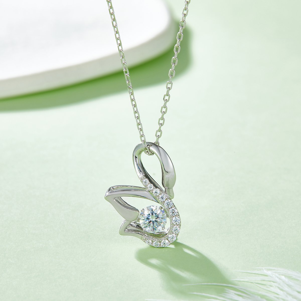 Dancing Swan Moissanite Pendant Necklace | 0.5ct Round | 925 Sterling Silver - Image 3