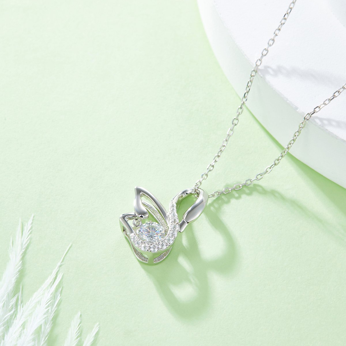 Dancing Swan Moissanite Pendant Necklace | 0.5ct Round | 925 Sterling Silver - Image 5