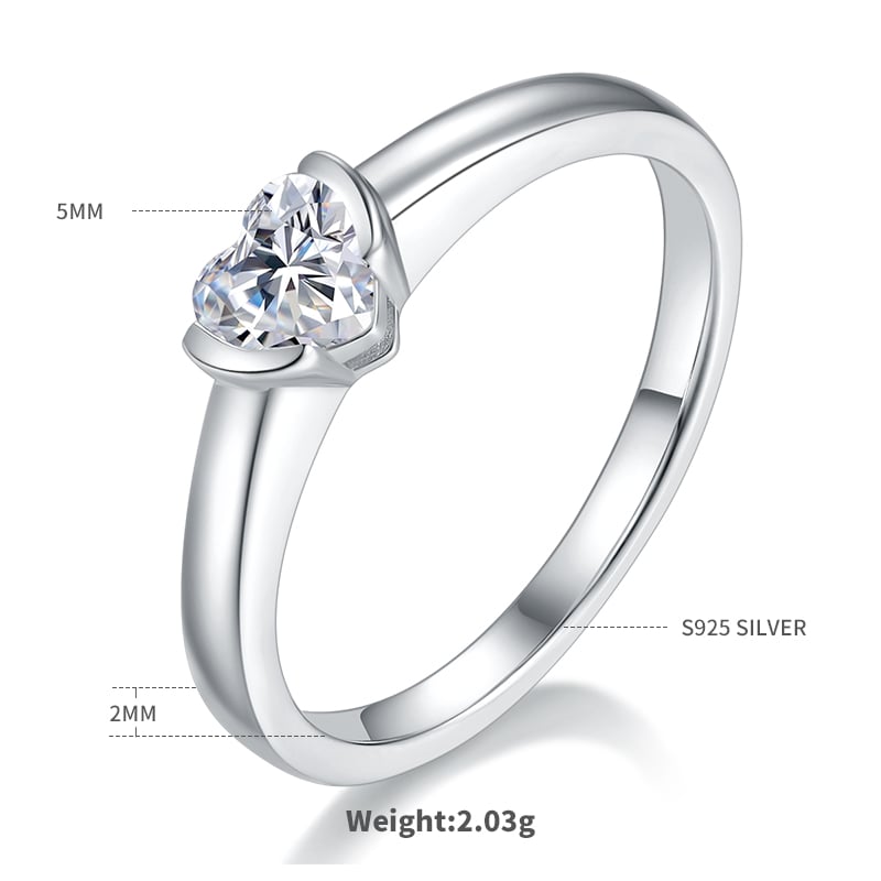 Heart-Cut Moissanite Solitaire Ring | 0.5ct DEW 5mm Half-Bezel