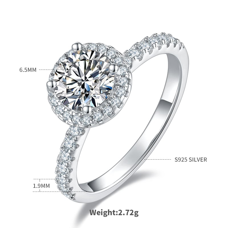 Luxury Round Pavé Halo Moissanite Ring