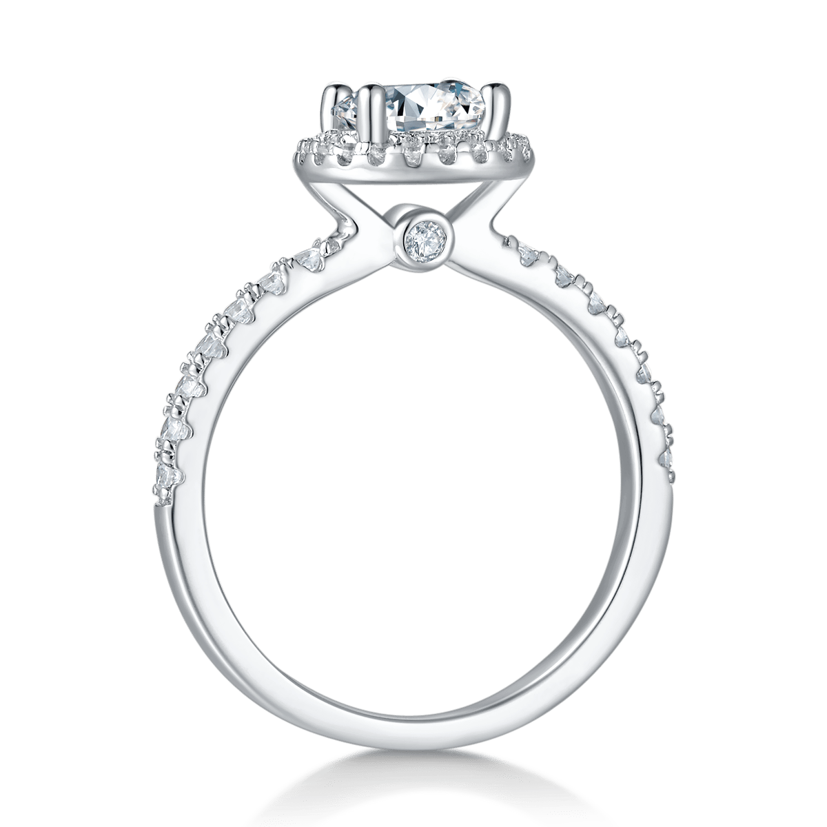 Luxury Round Pavé Halo Moissanite Ring - Image 4
