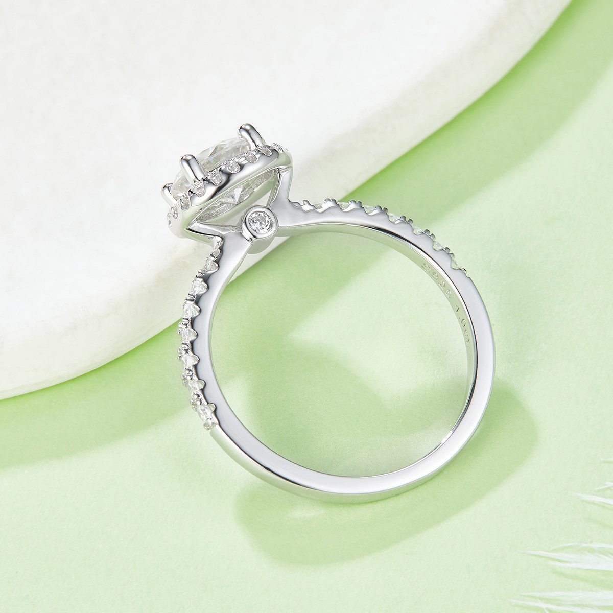 Luxury Round Pavé Halo Moissanite Ring - Image 6
