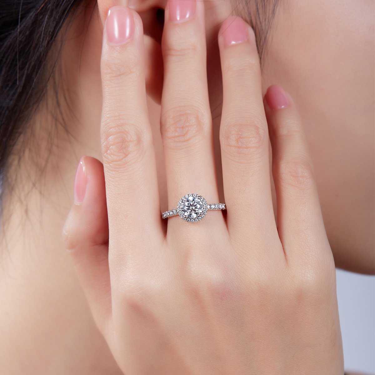 Luxury Round Pavé Halo Moissanite Ring - Image 8