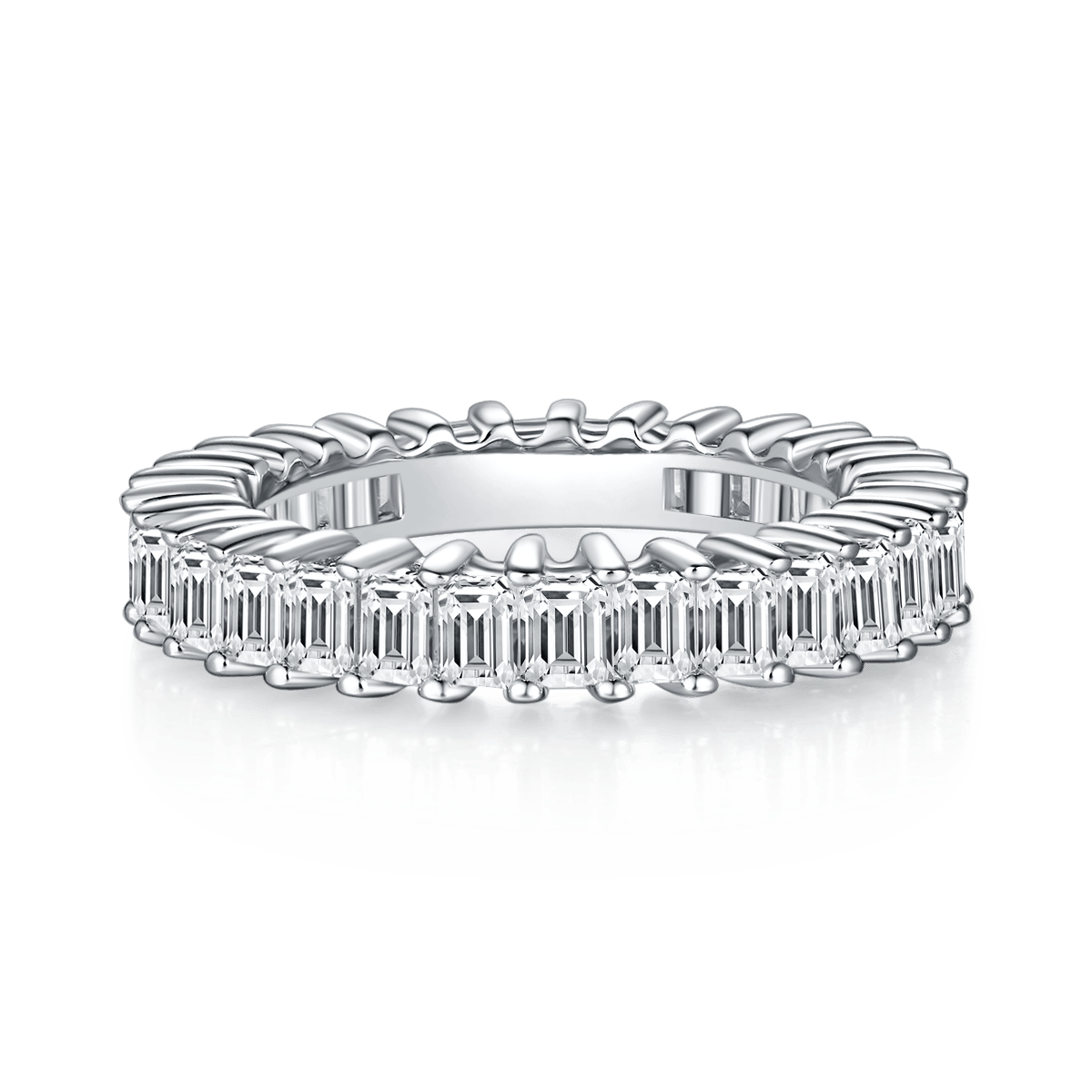 Moissanite Emerald-Cut Eternity Band | 4.6ctw DEW White Gold Sterling Silver Ring - Image 2