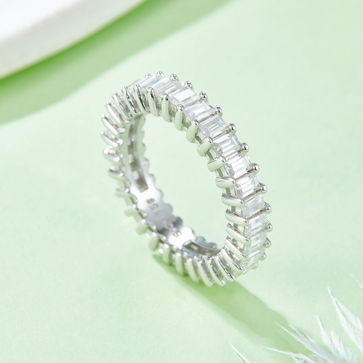 Moissanite Emerald-Cut Eternity Band | 4.6ctw DEW White Gold Sterling Silver Ring - Image 4
