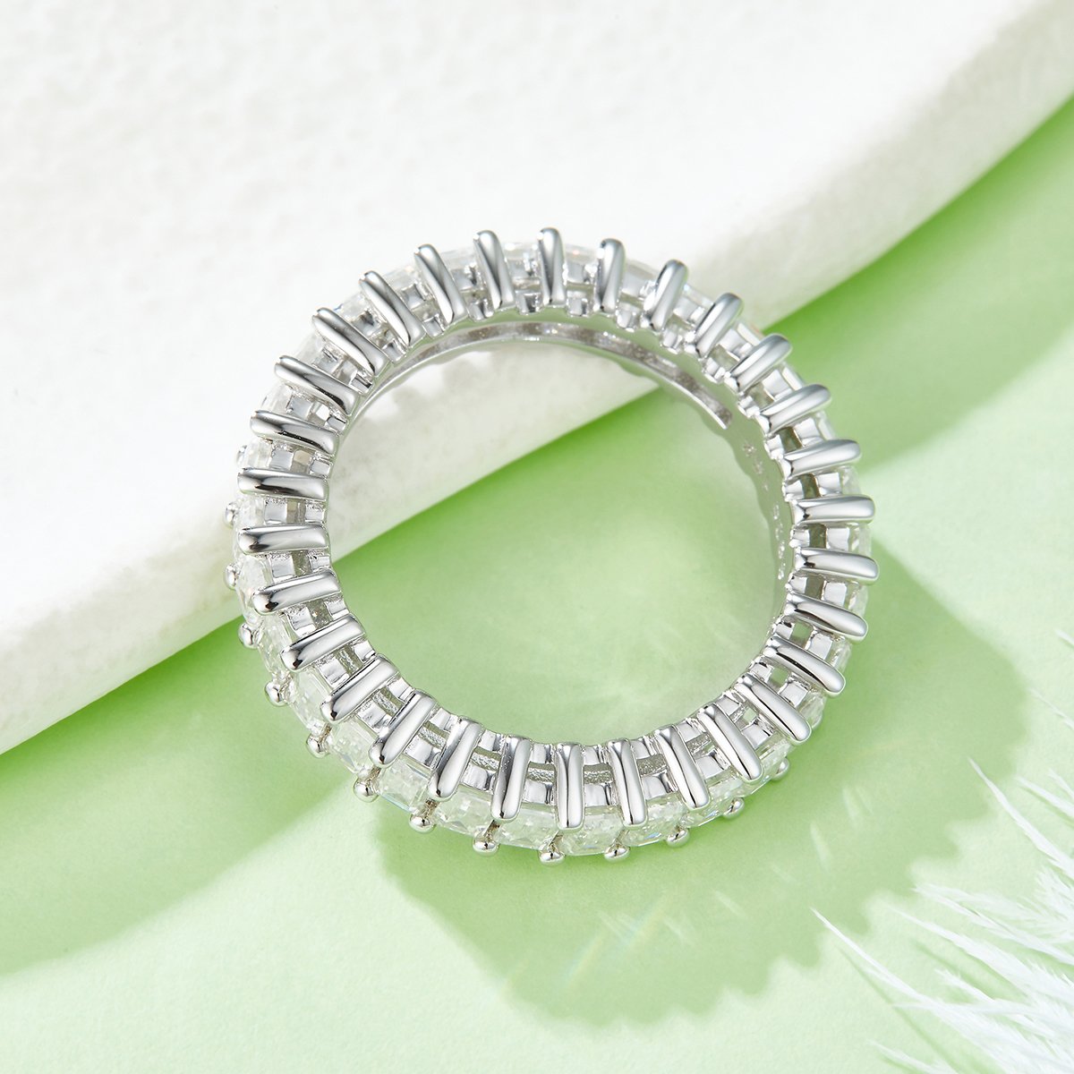 Moissanite Emerald-Cut Eternity Band | 4.6ctw DEW White Gold Sterling Silver Ring - Image 5